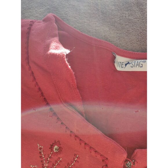 White Stag Claret Short Sleeve Top 100% Cotton Embroidered Women XL Shrunk Distr - Picture 9 of 11